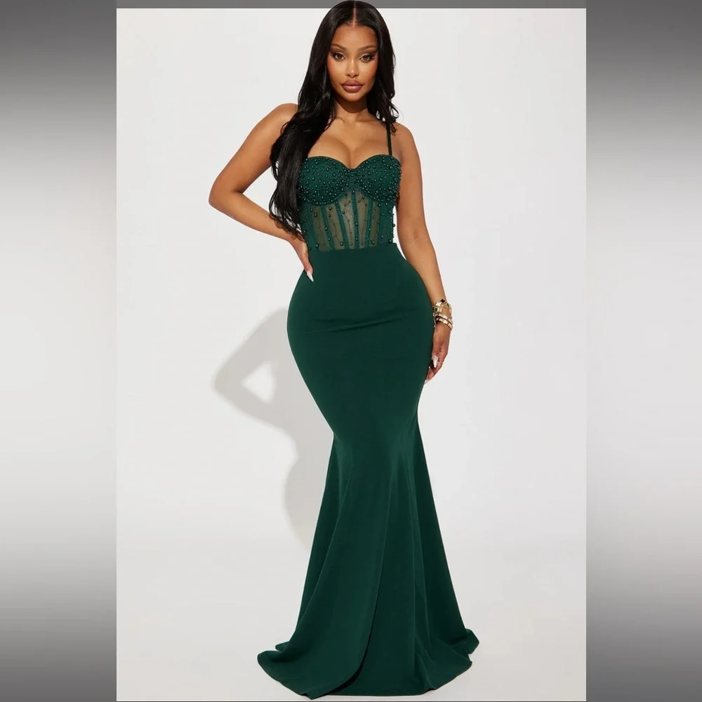 Emerald green beaded corset dress - Picture 1 of 3